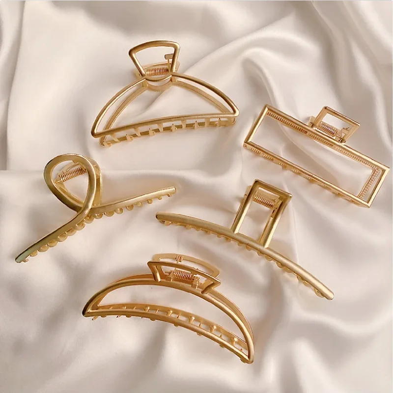 Top Trends: Fashion Gold Color Hollow Geometric Hair Clips Metal Hair Claw Cross Hairclip Headband Hairpin Hair Crab Women Hair Accessories Shoppable Styles