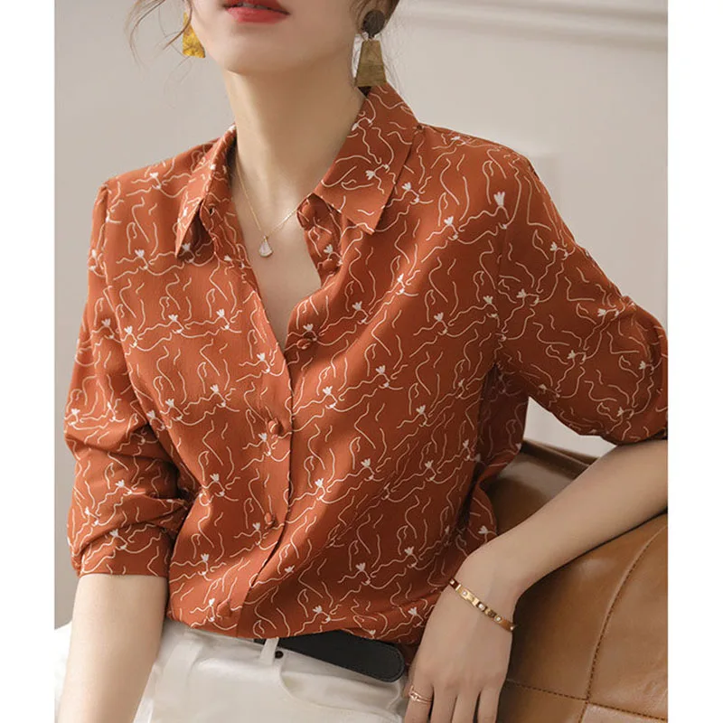 Top Trends: Vintage Printed Lapel Button Loose All-match Shirt Women&#039;s Clothing 2022 Autumn New Casual Tops Long Sleeve Office Lady Blouse Shoppable Styles