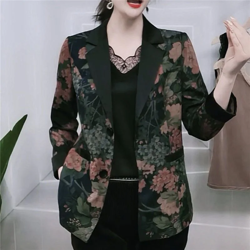 Top Trends: Vintage Printed Button Spliced Pockets All-match Blazer Women Clothing 2023 Autumn New Oversized Casual Tops Office Lady Blazers Shoppable Styles