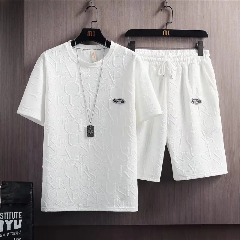 Top Trends: Summer Tshirt Shorts 2 Pieces Set White Tracksuit Men's 3D Letters Vintage Streetwear Creative Pattern Men Sets Short Outfits Shoppable Styles