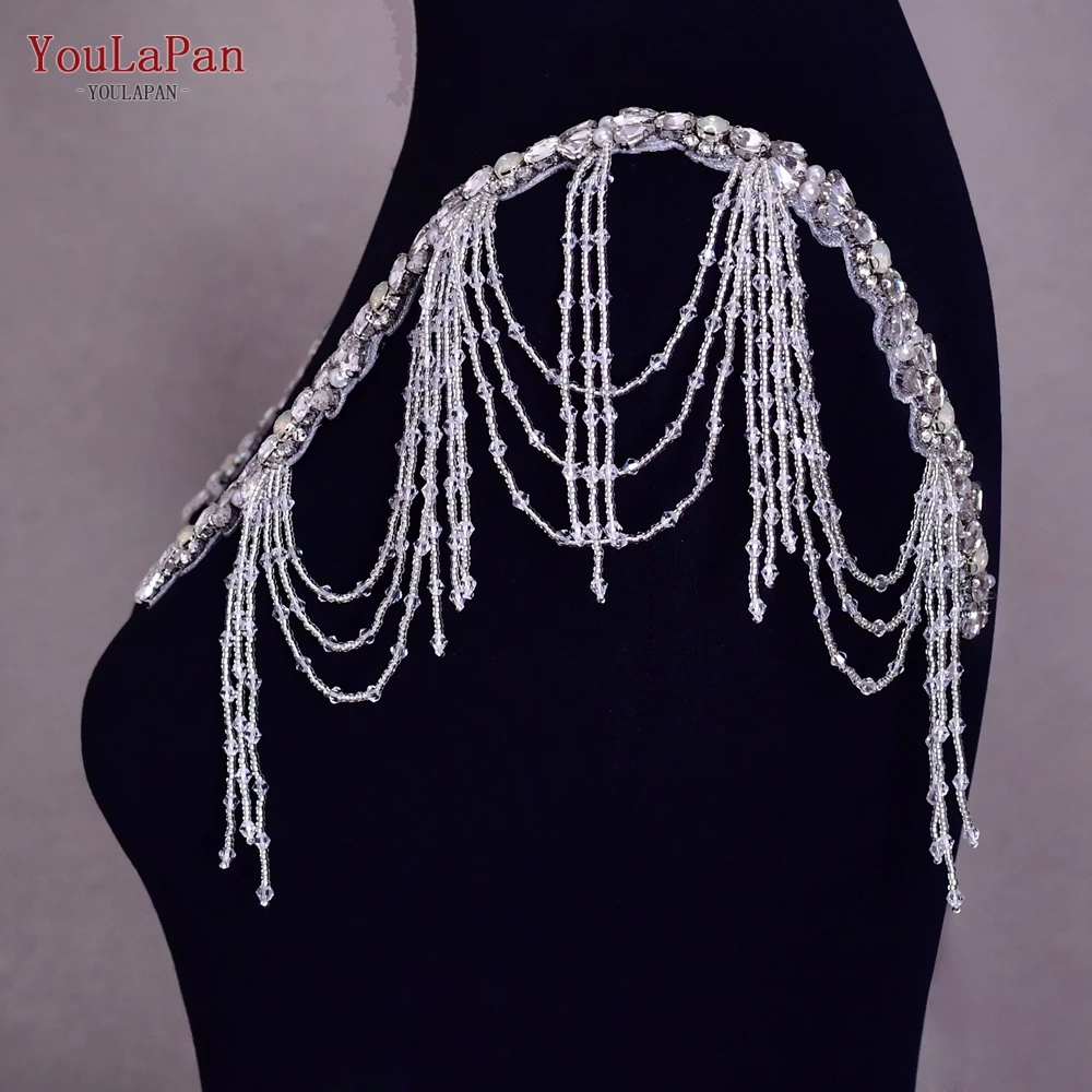 Top Trends: YouLaPan S472A Tassel Rhinestone Women Shoulder Patches Applique For Wedding Dress Accessories Sewing Applique Female Epaulettes Shoppable Styles