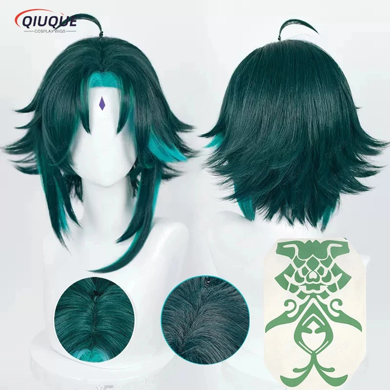 Top Trends: High Quality New Impact Xiao Cosplay Wig Dark Green Short Straight Heat Resistant Synthetic Hair Cosplay Wig + Wig Cap Shoppable Styles