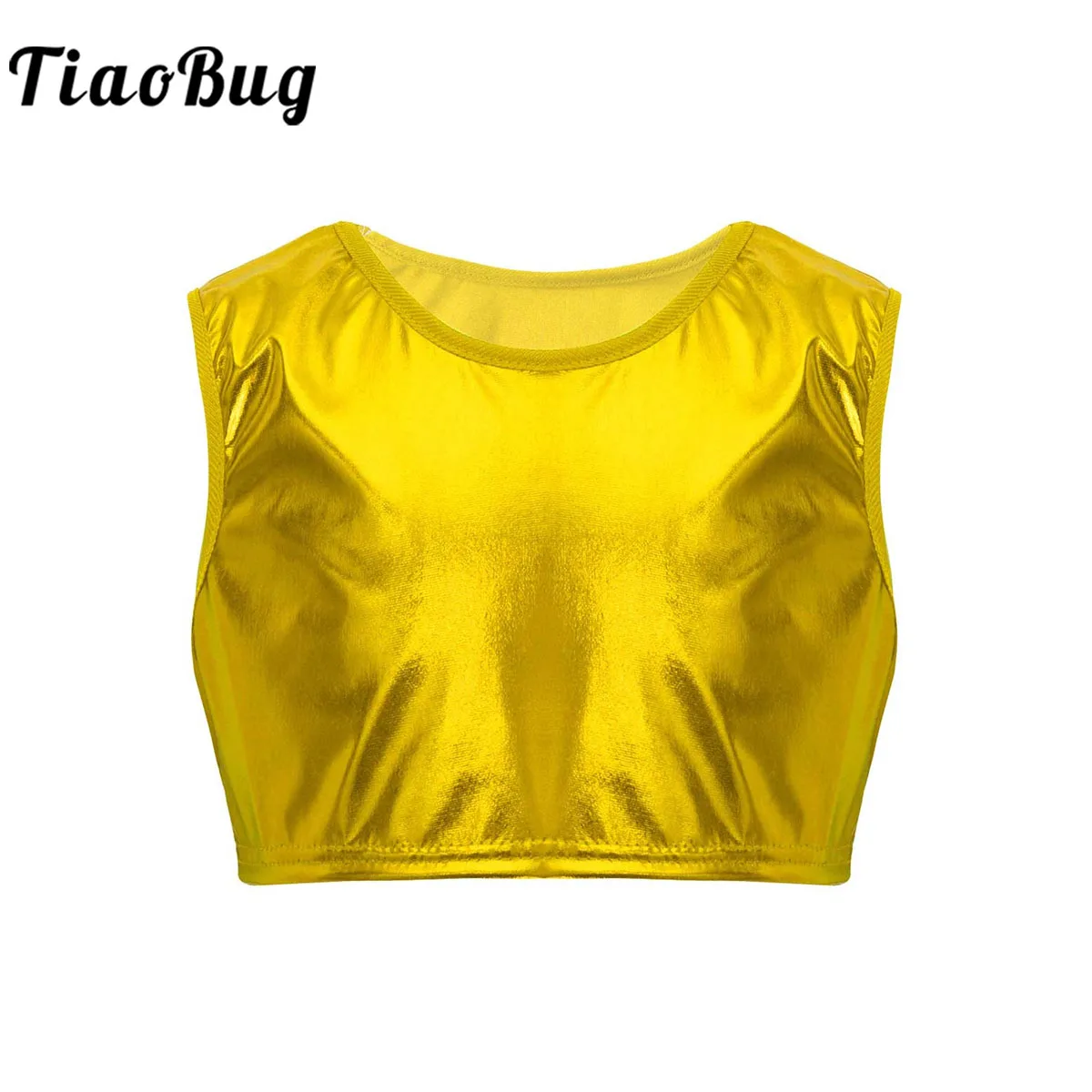 Top Trends: Kids Girls Dance Tops Metallic Shiny Sports Jazz Gymnastics Ballet Crop Top Glitter Sleeveless Tank Stage Performance Costumes Shoppable Styles