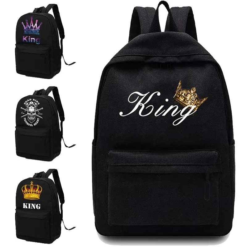 Top Trends: New Canvas Couple High School Bag Men Backpack Shoulders Laptop Backpack Unisex Backpacks King&Queen Pattern PrintedSport Bag Shoppable Styles