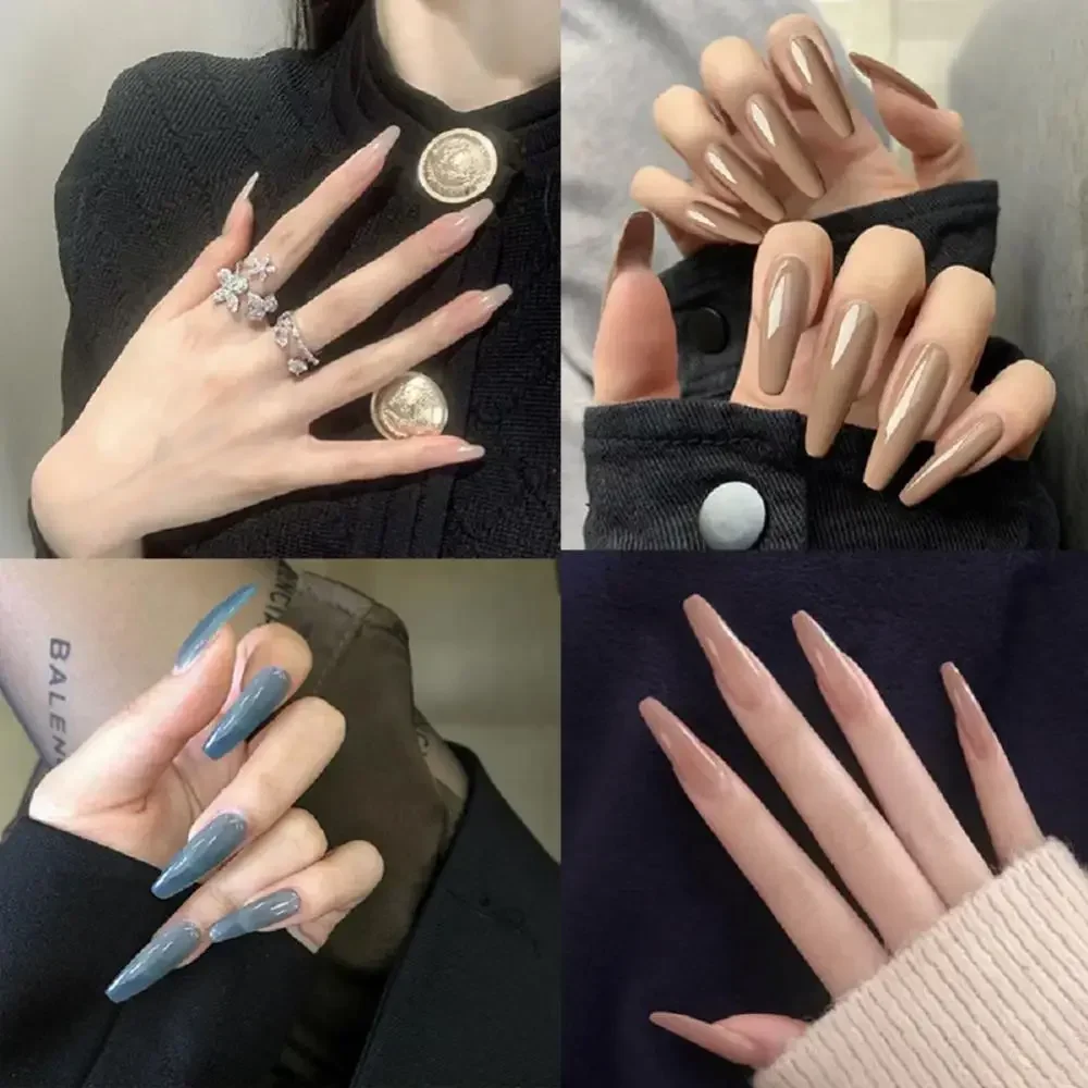 Top Trends: 24PC / Box Fashion False Nails Artificial Milky White Pink Gradients Long Ballet Nail Tips Full Cover Acrylic Fake Nails With Glue Shoppable Styles