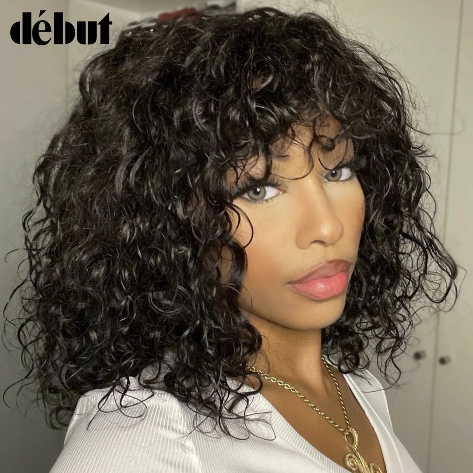 Top Trends: Jerry Curly Short Pixie Bob Cut Human Hair Wigs With Bang Honey Blonde Ombre Color Non Lace Front Wig For Black Women Remy Hair Shoppable Styles