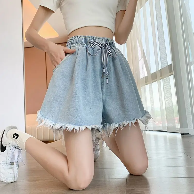 Top Trends: Korean Simplicity High Waist Wide Leg Denim Shorts Fashion Women's Clothing Summer Female All-match Loose Drawstring Shorts Shoppable Styles - Image 4