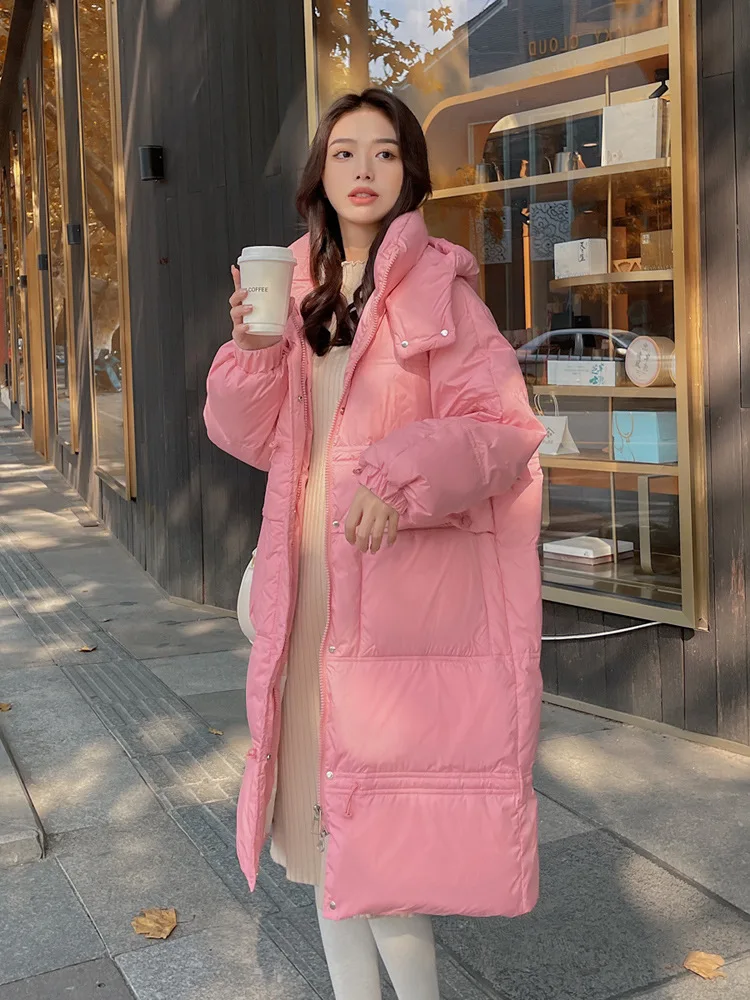 Top Trends: Women Down Down Jacket 2023 Winter Fashion Long 90% White Duck Down Coats Female Zipper Hooded Outwear Ladies Solid Loose Parkas Shoppable Styles