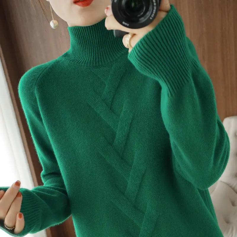 Top Trends: Fashion Solid Color Turtleneck Knitted Loose Korean Sweater Women Clothing 2022 Autumn New Casual Pullovers All-match Warm Tops Shoppable Styles