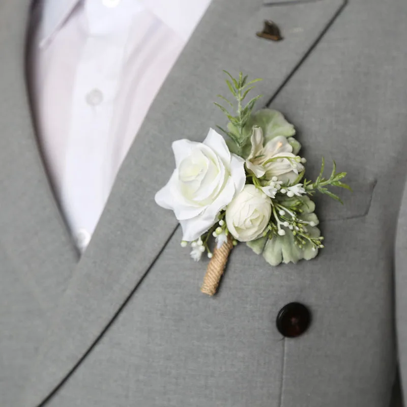 Top Trends: Simulated Flower Corsage Best Man Camellia Daisy Boutonniere White Tulip Rose Silk Flower Brooch Pin Marriage Accessories Shoppable Styles - Image 3