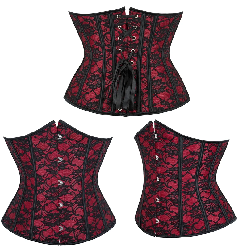 Top Trends: Underbust Corset Lace Floral Red Waist Trainer Cincher Gothic Women Slimming Belt Bustier Corselet Shoppable Styles