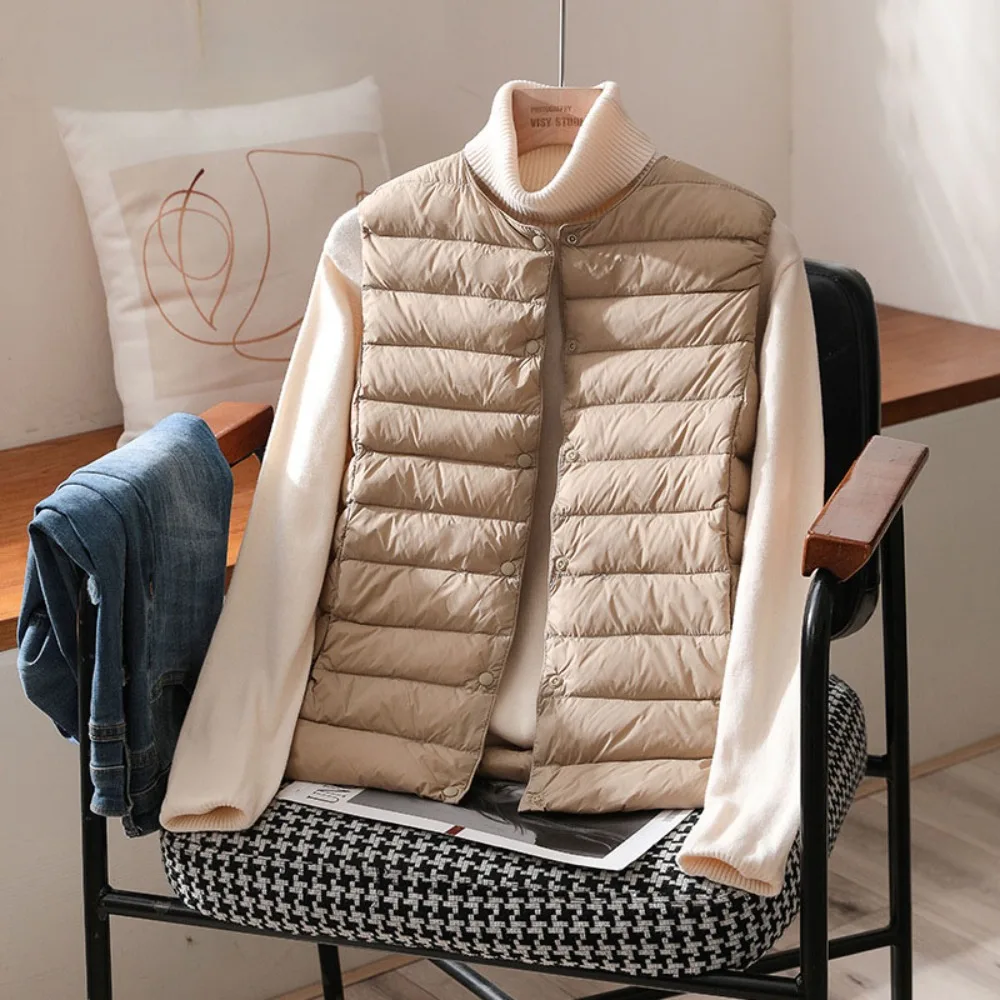 Top Trends: Ultralight Thin Women&#039;s Vest Down Coat Autumn Winter 2023 White Duck Down Warm Waistcoat Portable Sleeveless Down Jacket Female Shoppable Styles