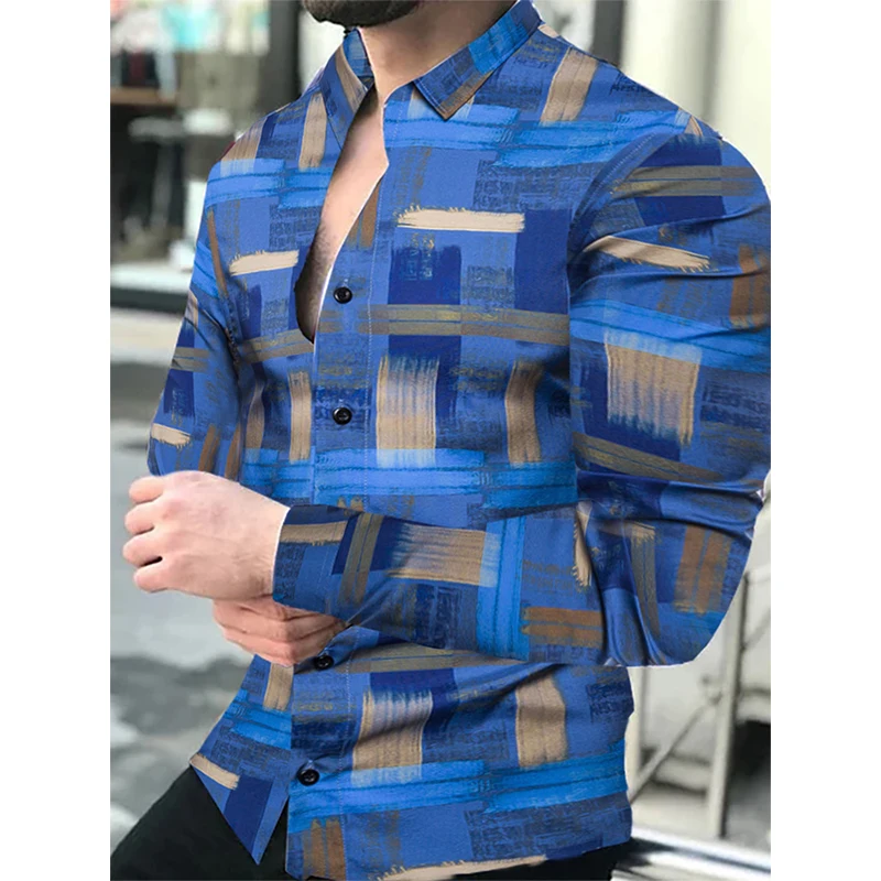 Top Trends: Luxury Men Long Sleeved Button Shirts Lapel Outdoors Shirt Casual Designer Gradient Print Long Sleeve Top Club Prom Mens Clothes Shoppable Styles