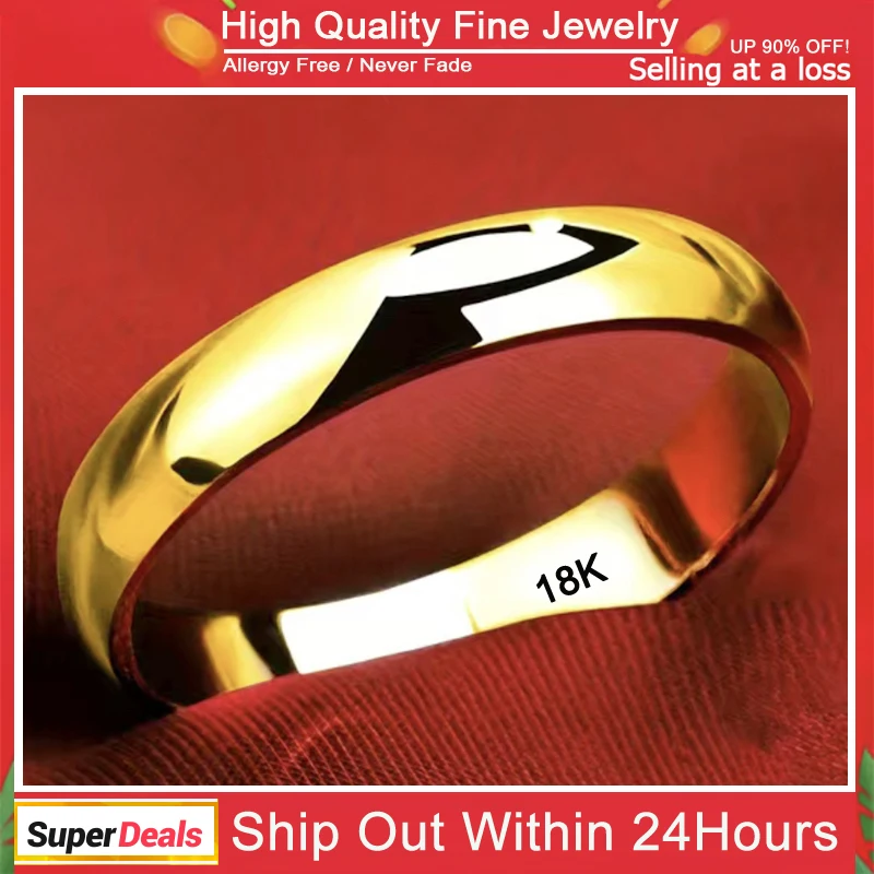 Top Trends: Non-fading 18K Golden Glossy Ring, Classic Couple Engagement Wedding Ring Unisex Silver 925 Jewelry Fashion Accessories Shoppable Styles