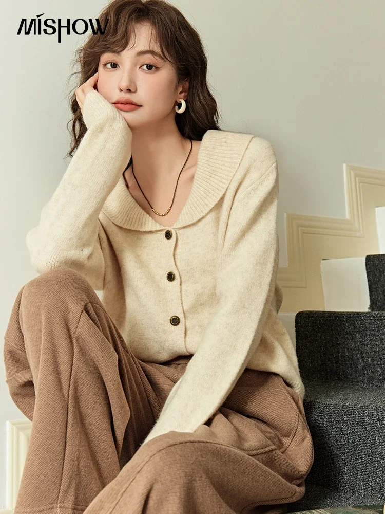 Top Trends: MISHOW Retro Single-breasted Knit Cardigan For Women 2023 Autumn Winter Peter Pan Collar Button Loose Solid Soft Tops MXC51Z0335 Shoppable Styles