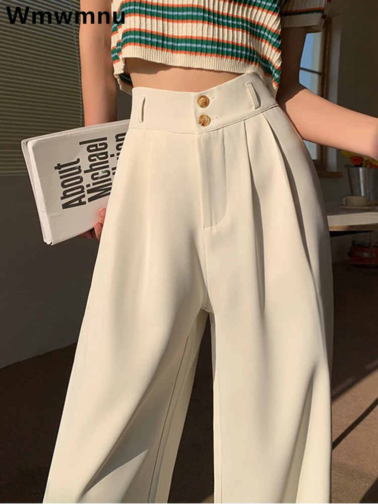 Top Trends: High Waist Office Wide Leg Pants Women Korean Baggy Pantalones Candy Color Chiffon Sweatpant Casual Straight Formal Suit Spodnie Shoppable Styles