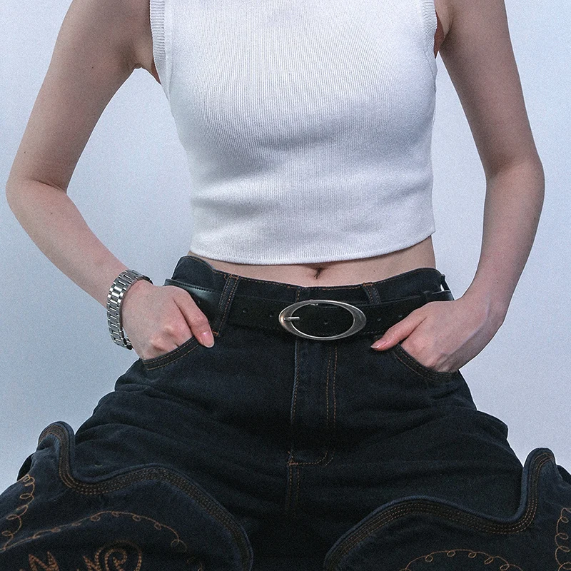 Top Trends: Y2K Pu Leather Belt For Women Designer Alloy Oval Buckle Waist Strap Female Girl Jeans Trouser Dress Decorative Waistband Shoppable Styles