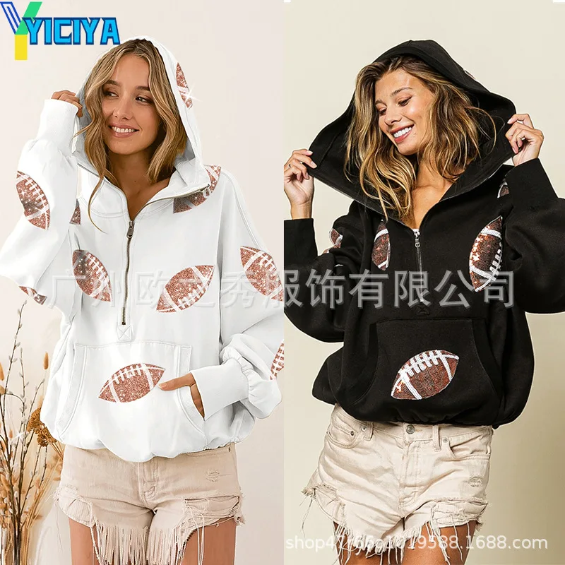 Top Trends: YICIYA Hoodie Y2k Rugby Sequins Sweatshirt Woman Clothing Streetwear New In Hoodies Sweatshirts Pullovers Top Female Hat Sweater Shoppable Styles