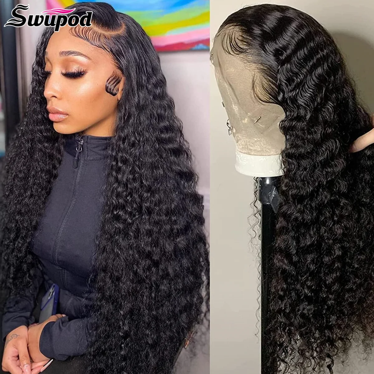 Top Trends: Swupod 200 Density 13x4 13x6 HD Transparent Swiss Deep Wave Lace Frontal Front Wig For Women Remy Human Hair Natural Black Shoppable Styles