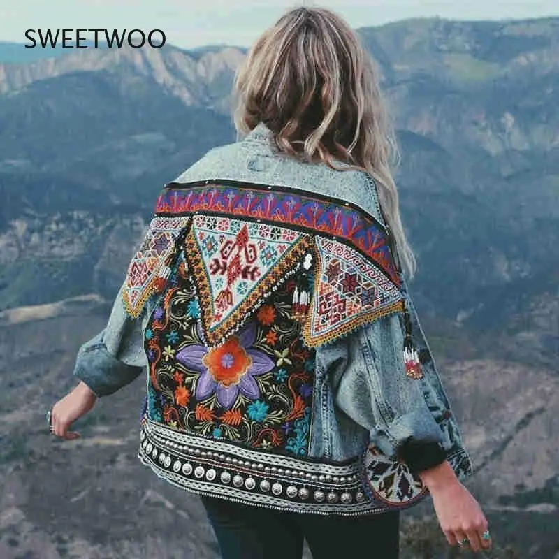 Top Trends: Jacket Women's Spring Boho Denim For Women Floral Appliques Embroidery Vintage Coat Long Sleeve Outerwear Female Jacket Coatee Shoppable Styles