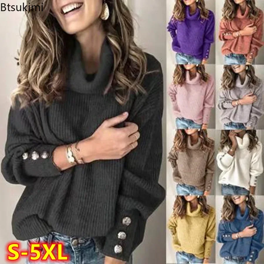 Top Trends: Autumn Winter Casual Knitted Turtleneck Sweater Women Warm Pullovers Solid Jumper Plus Size 4XL 5XL Long Sleeve Women&#039;s Sweater Shoppable Styles