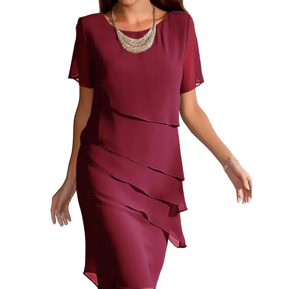 Top Trends: Fashion Tierred Chiffon Women Dress Cocktail Party Short Sleeve Solid Color Pleated Dresses Elegant Evening Midi Dress Shoppable Styles - Image 3