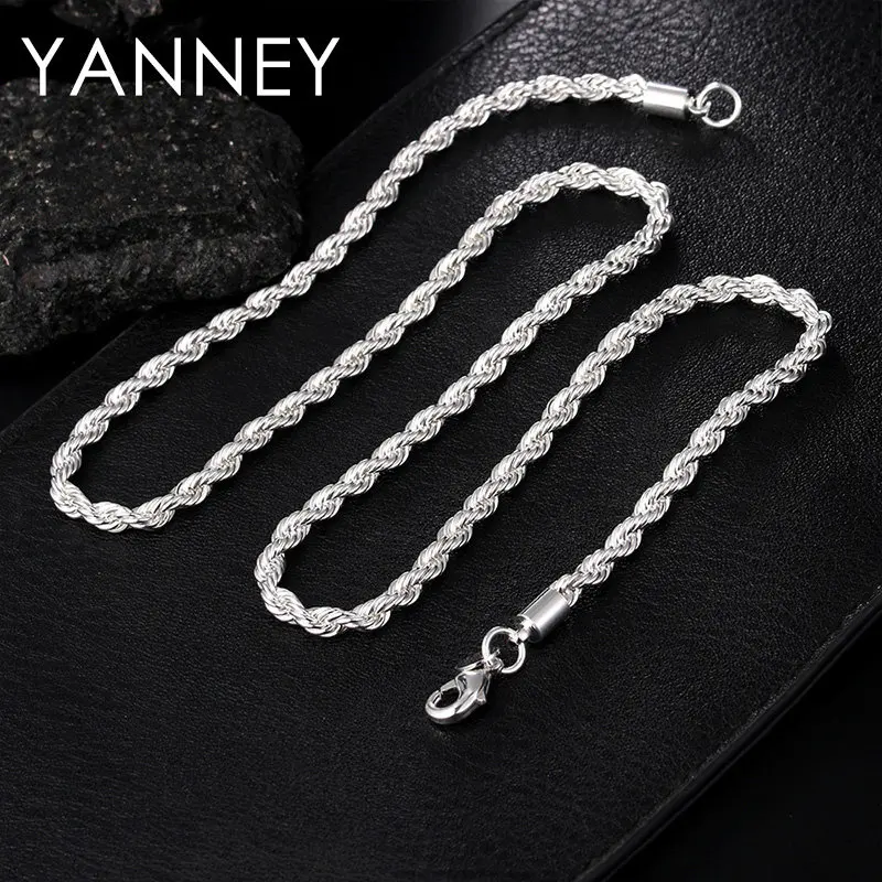 Top Trends: New 925 Sterling Silver 8 / 16 / 18 / 20 / 22 / 24 Inches 4MM Rope Chain Man Necklace For Women Fashion Wedding Party Christmas Gift Shoppable Styles