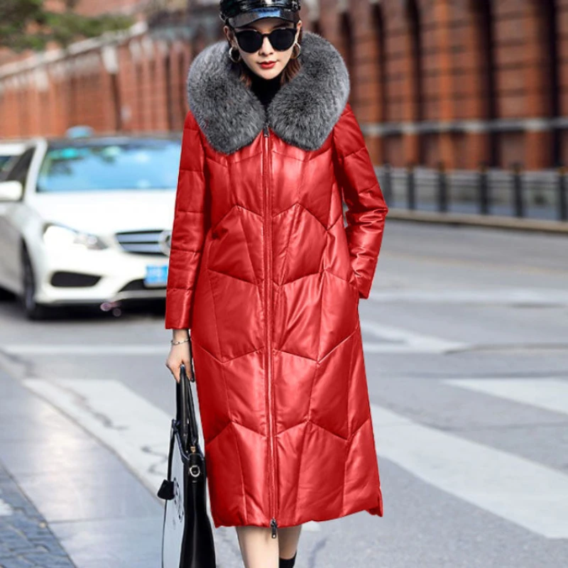 Top Trends: 2023 New Women Down Jacket Winter Coat Female Mid Length Version Leather Coat Loose Hooded Parkas Thick Warm Outwear Shoppable Styles