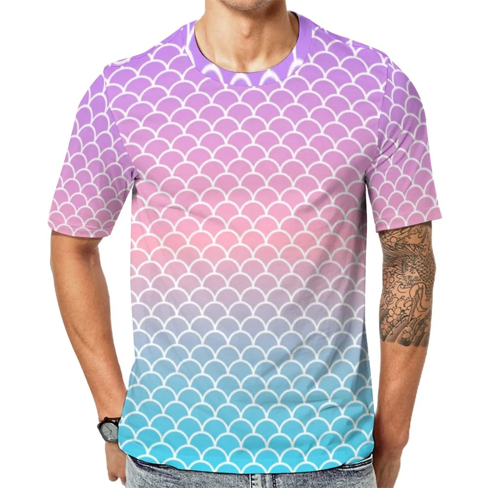 Top Trends: Ombre Sea Mermaid Scales T-Shirt Male Blue Purple Street Style T Shirts Summer Cool Tees Short-Sleeved Graphic Big Size Tops Shoppable Styles