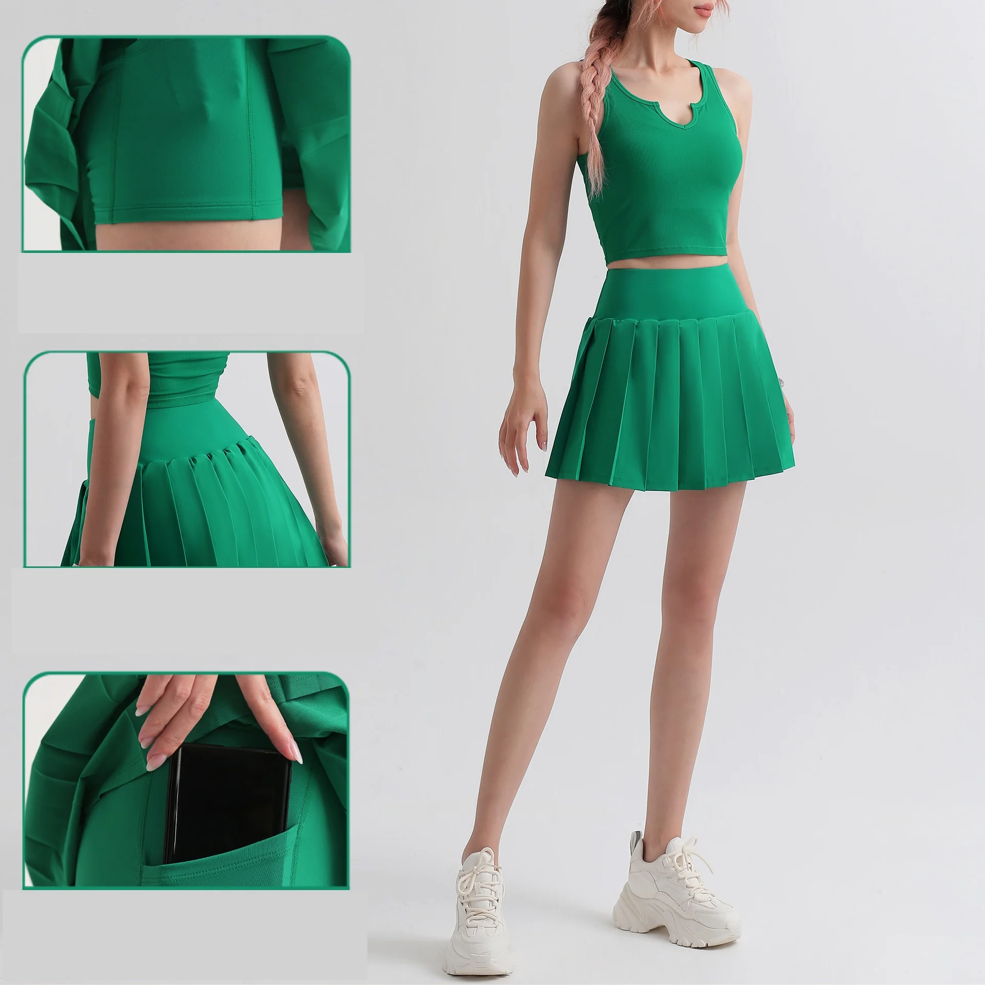 Top Trends: Sexy And Charming Tennis Skirt Gym Running Solid Color Sports Skirt Lycra Pleated Yoga Skirt One-piece Anti-glare Women's Skirt Shoppable Styles