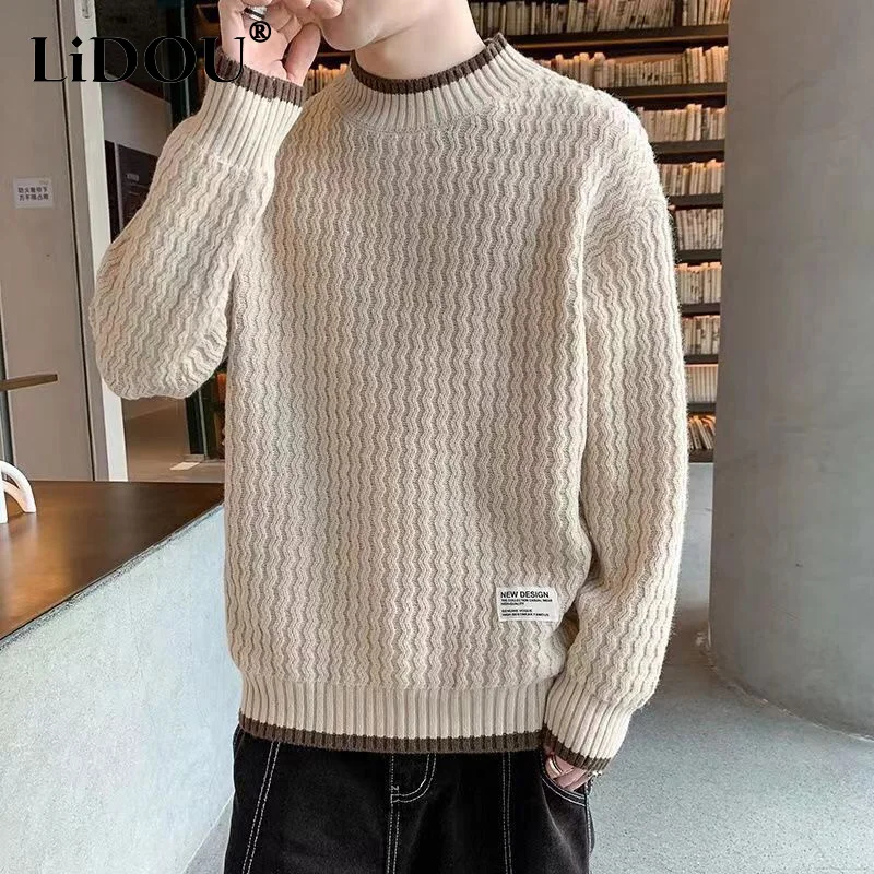 Top Trends: 2023 Autumn Winter New Solid Color Fashion Round Neck Long Sleeve Sweater Man High Street Casual Thicken Warm All-match Pullover Shoppable Styles