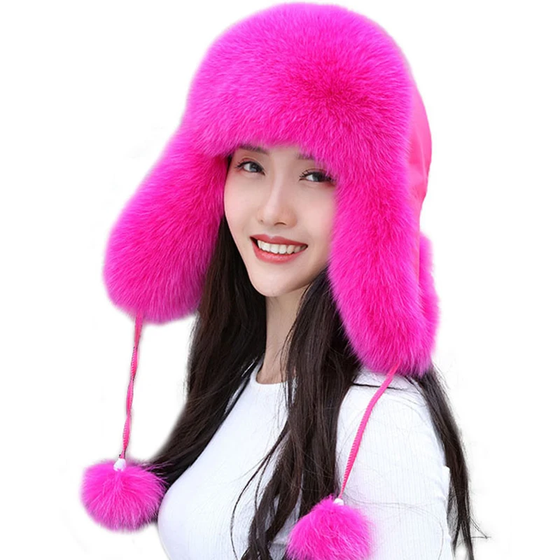 Top Trends: 2023 Cap100% Real Fox Fur Women's Hats Russian Ushanka Aviator Trapper Snow Ski Hat Earflap Caps Winter Raccoon Fur Bomaber Hat Shoppable Styles