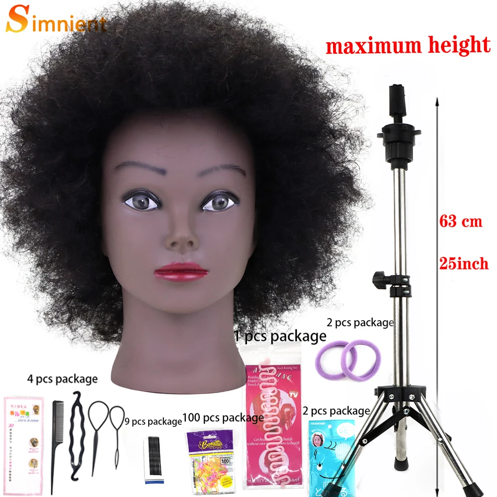 Top Trends: Afro Mannequin Heads With 100% Human Hair With Adjustable Tripod Hairdressing Dolls Training Head For Practice Styling Braiding Shoppable Styles