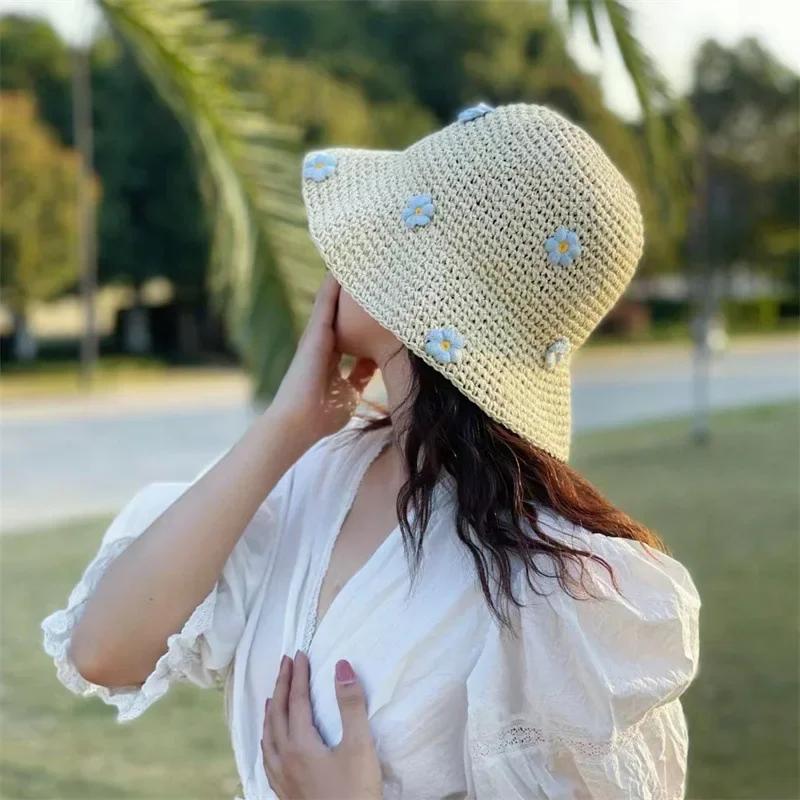 Top Trends: Summer Sun Hat Women Straw Crochet Bucket Hat Women's Foldable Panama Cap UV Sun Cap Boho Flower Fishing Hat Vacation Beach Hat Shoppable Styles