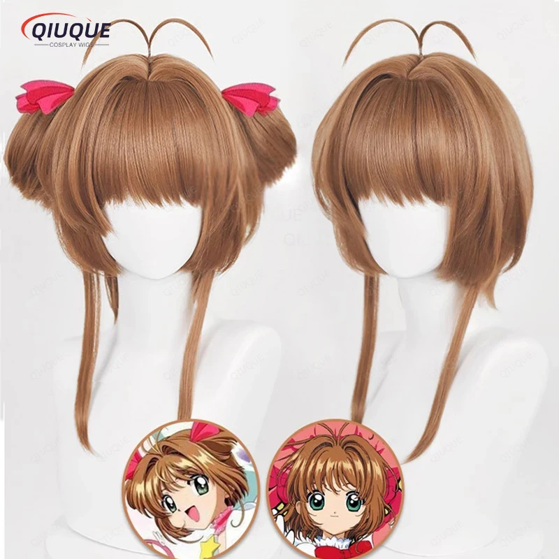 Top Trends: Sakura Kinomoto Cosplay Wig Anime Card Captors Sakura Heat Resistant Synthetic Hair Wigs + Wig Cap + Red Balls Hairband Shoppable Styles