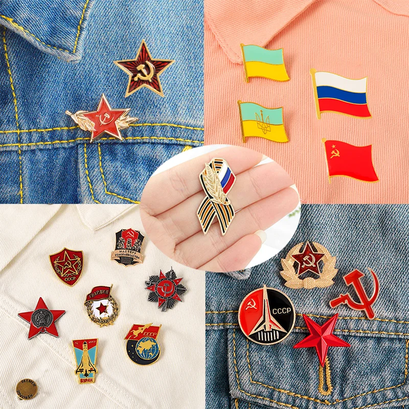 Top Trends: Russian Flag Brooch Ribbon Sign Badge With USSR Symbol Badge Patriotism Red Star Victory Day Lapel Pins Icon Backpack Decorative Shoppable Styles - Image 2