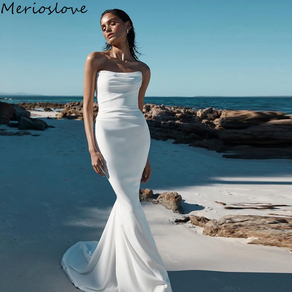 Top Trends: Merioslove Simple Mermaid Wedding Dresses Sleeveless Strapless Beach Bride Dress Minimalist Bridal Gowns 2024 Shoppable Styles