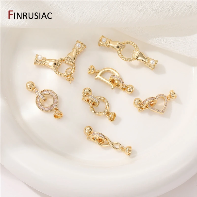 Top Trends: 14K Gold Plated Inlaid Zircon Closure Fasteners Lock Clasps For Necklace Making, Connector Clasps DIY Pearl Jewelry Fittings Shoppable Styles