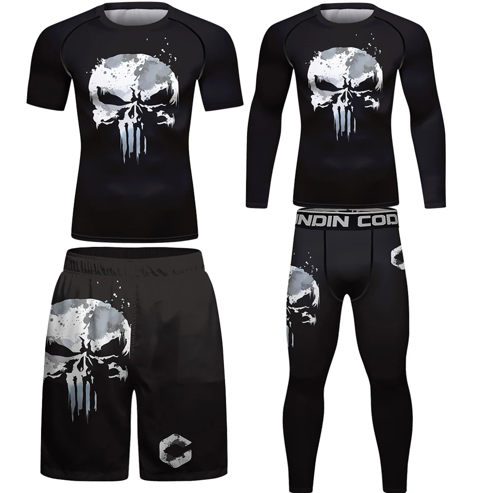 Top Trends: MMA Rashguard T-shirt+ Muay Thai Shorts 4pcs / Set New Skull Bjj Rash Guard Jiu Jitsu T Shirts GI Kickboxing Sportsuit MMA Clothing Shoppable Styles