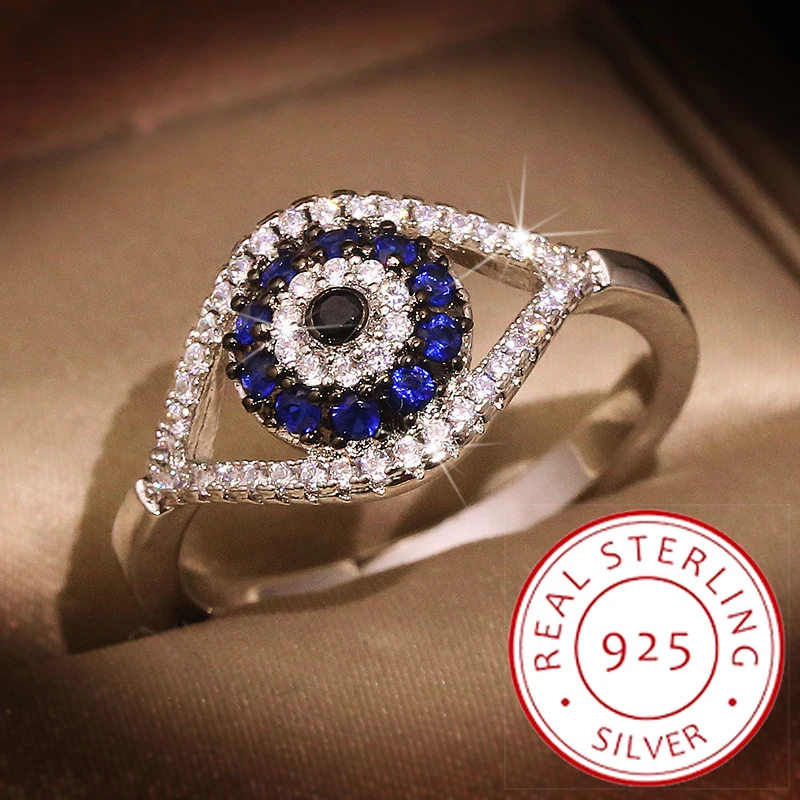 Top Trends: NEW Punk Female Blue Crystal Stone Ring Charm S925 Silver Color Wedding Jewelry For Women Dainty Evil Eye Hollow Engagement Shoppable Styles