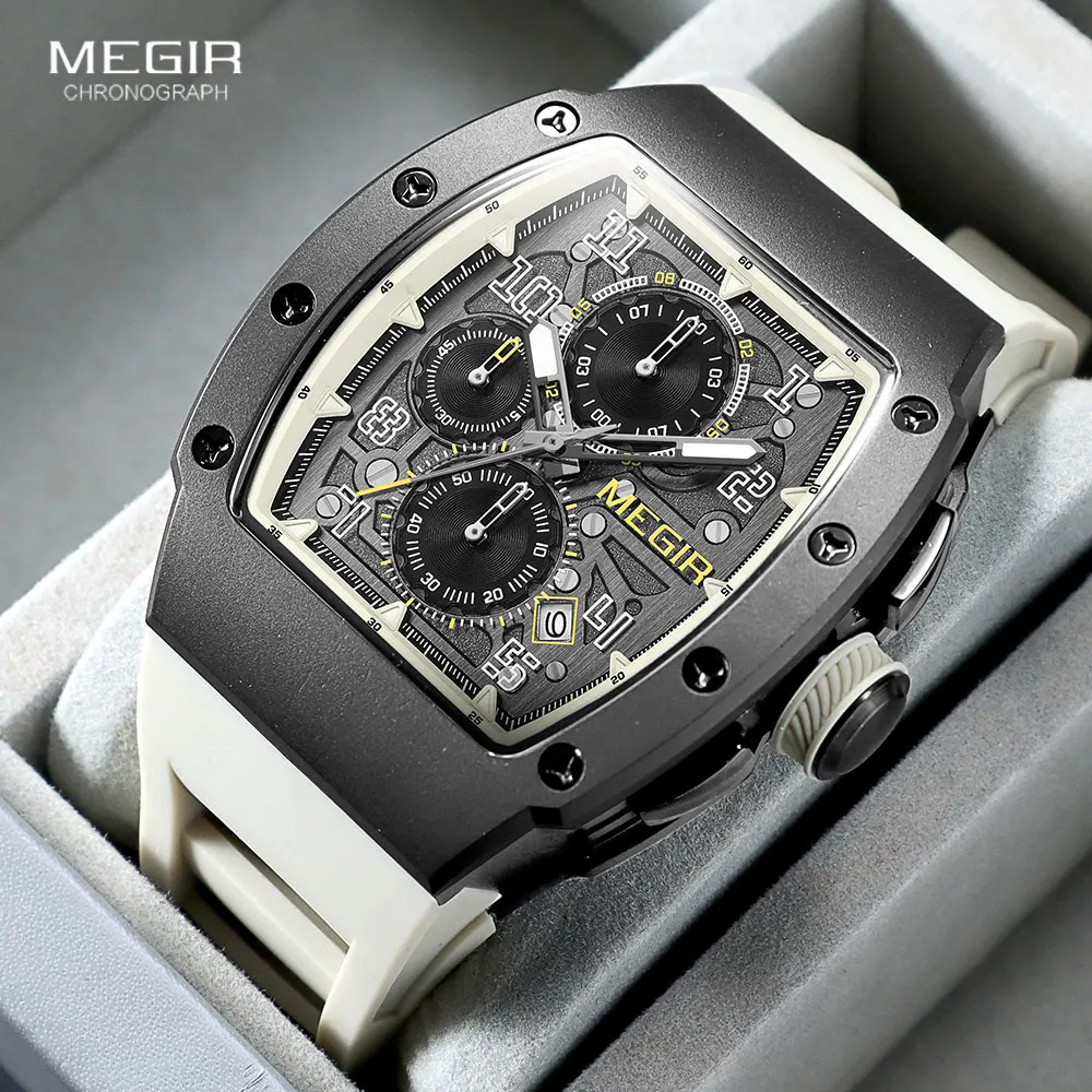 Top Trends: MEGIR 316 Stainless Steel Quartz Watch For Men Fashion Waterproof Luminous Chronograph Wristwatch With Auto Date Silicone Strap Shoppable Styles