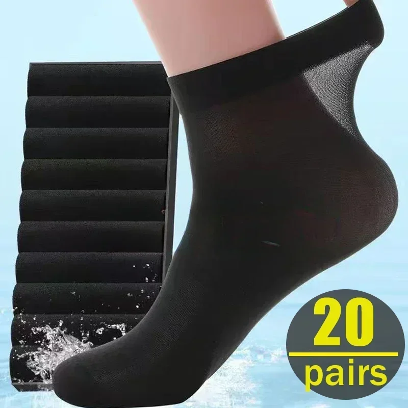 Top Trends: Summer Bamboo Fiber Socks Casual Business Breathable Compression For Male Sweat Absorption Deodorant Silk Middle Tube Stockings Shoppable Styles