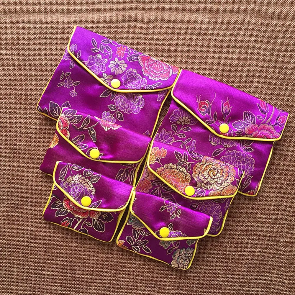 Top Trends: Chinese Brocade Handmade Silk Embroidery Padded Zipper Small Jewelry Gift Storage Pouch Bag Snap Case Satin Coin Purse Shoppable Styles