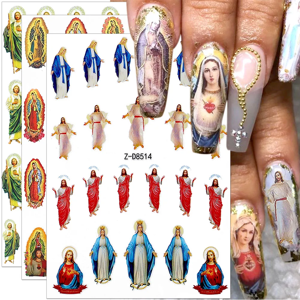 Top Trends: 1Pcs Bronzing Virgin Mary Nail Stickers 3D San Judas Tadeo Nail Art Stickers Jesus Nail Decals San Judas Sticker Nail Supplies Shoppable Styles