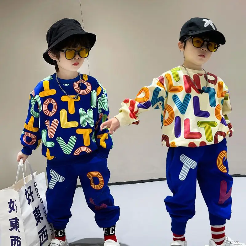 Top Trends: Autumn Children's Clothes Boy Cotton Pullover Sweatshirt And Pants Set Baby Girl Letter Print Sweatshirt Sweatpant Tracksuit Shoppable Styles - Image 5