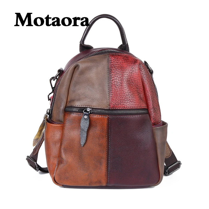 Top Trends: MOTAORA Leather New Women's Backpack Fashion Retro Panelled Cowhide Bags Ladies High Capacity Travel Bags Woman Shoulders Bag Shoppable Styles