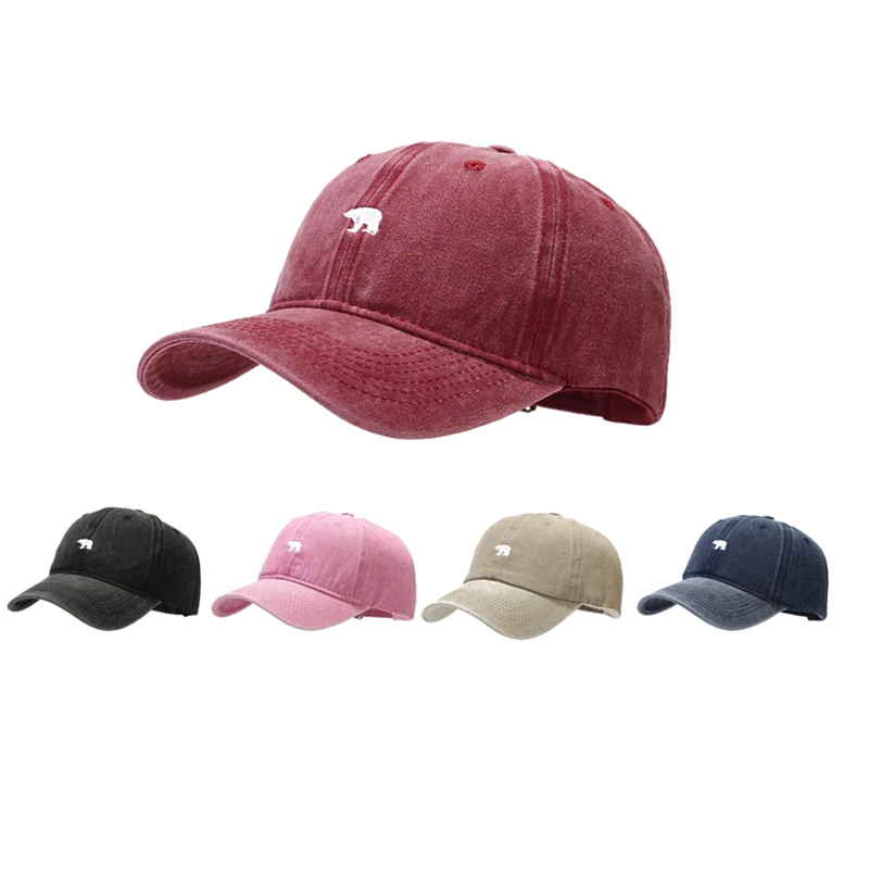 Top Trends: Bear Embroidery Baseball Cap Women Men Washed Cotton Baseball Hat Outdoor Sport Visors Snapback Cap Breathable Sun Hats Shoppable Styles