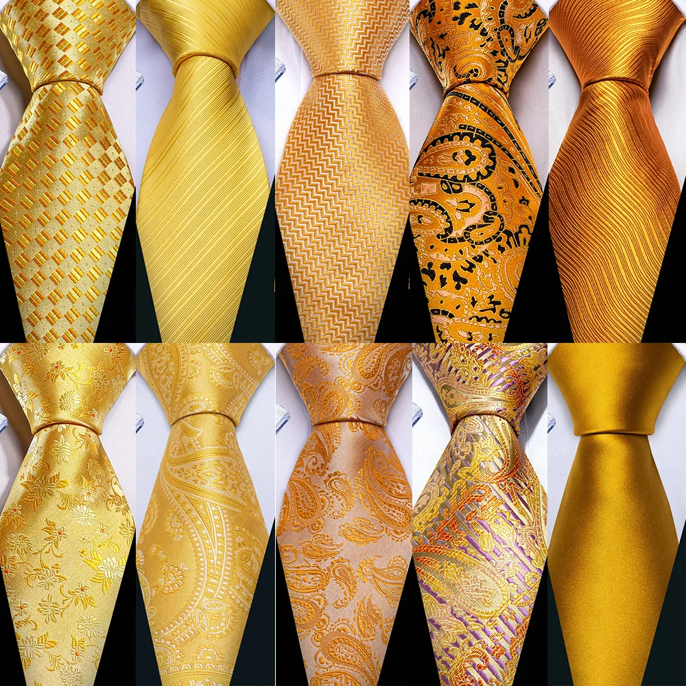 Top Trends: Classic Gold Silk Men Necktie Fashion Stripe High Quality Handkerchief Cufflinks Set Wedding Male Ties Business Party Barry.Wang Shoppable Styles