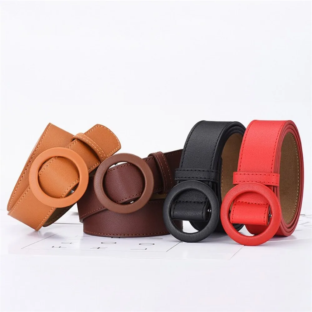 Top Trends: Women's Belt Round Buckle PU Leather Fashion Accessories Waistband Brown Blue Red Khaki Waist Belts ремень Cinto Feminino Shoppable Styles