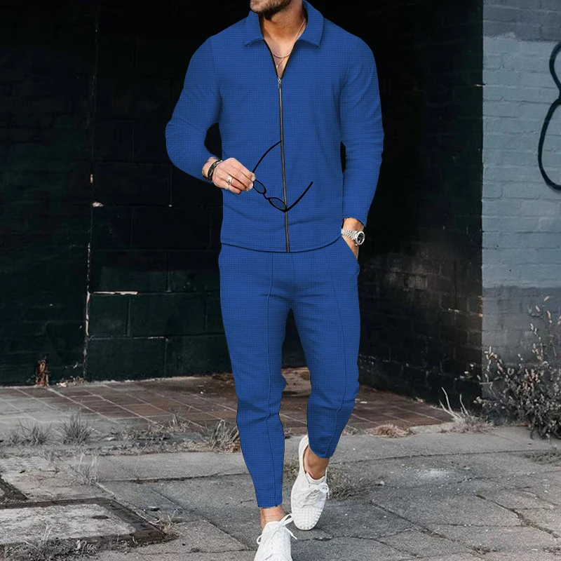 Top Trends: Summer New Men's Casual Set Solid Waffle V-Neck Zipper Outdoor Sports Fitness Brand High Quality Men's Two Piece Set Shoppable Styles